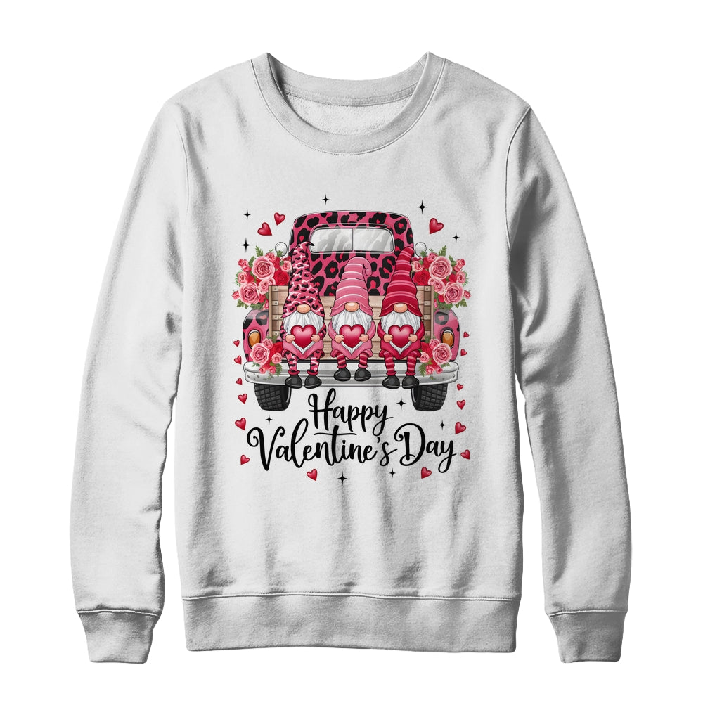 Three Gnomes And Leopard Truck Happy Valentine's Day Shirt & Sweatshirt | siriusteestore
