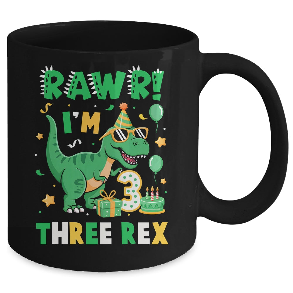 Three Rawr Birthday Boy Party T-Rex Dinosaur 3 Years Old Mug | siriusteestore