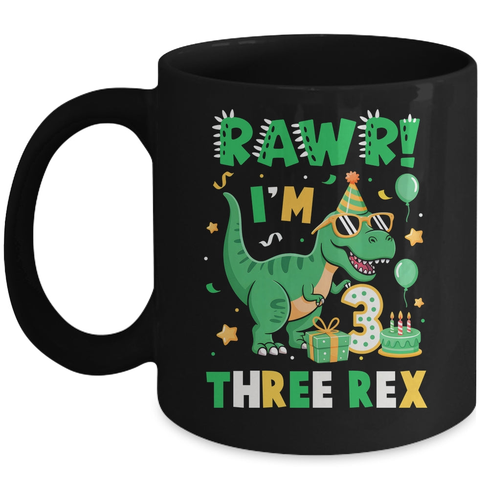 Three Rawr Birthday Boy Party T-Rex Dinosaur 3 Years Old Mug | siriusteestore