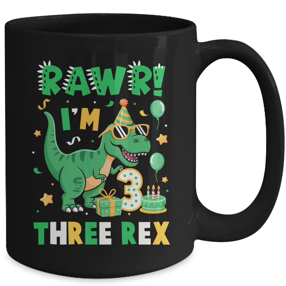 Three Rawr Birthday Boy Party T-Rex Dinosaur 3 Years Old Mug | siriusteestore
