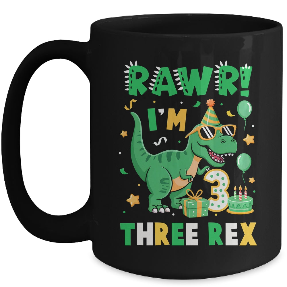 Three Rawr Birthday Boy Party T-Rex Dinosaur 3 Years Old Mug | siriusteestore