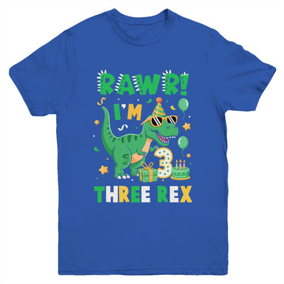 Three Rawr Birthday Boy Party T-Rex Dinosaur 3 Years Old Youth Shirt | siriusteestore