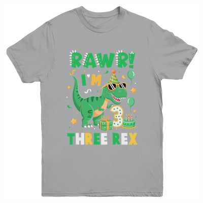 Three Rawr Birthday Boy Party T-Rex Dinosaur 3 Years Old Youth Shirt | siriusteestore