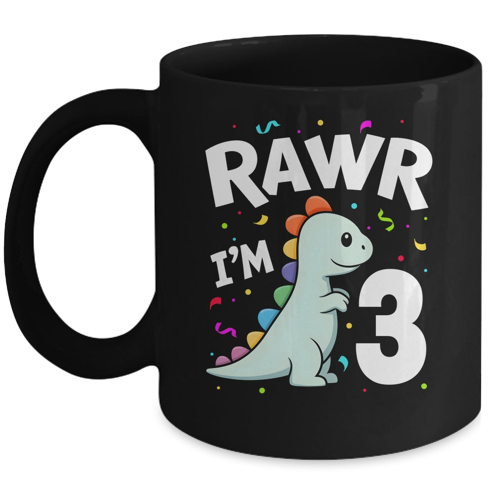 Three Rawr I'm 3 Years Old T Rex Dinosaur 3rd Birthday Boys Mug | siriusteestore