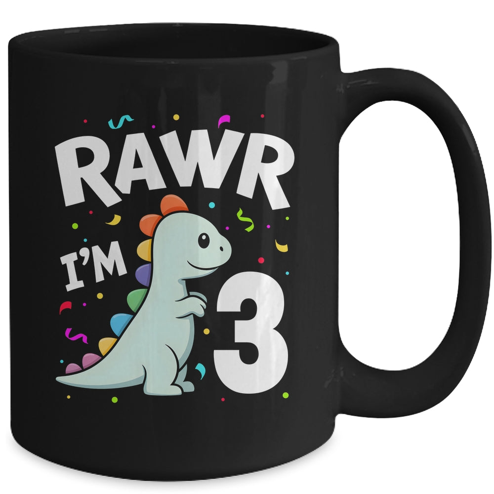 Three Rawr I'm 3 Years Old T Rex Dinosaur 3rd Birthday Boys Mug | siriusteestore