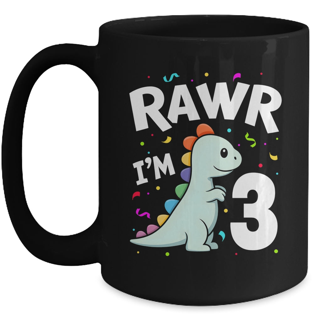 Three Rawr I'm 3 Years Old T Rex Dinosaur 3rd Birthday Boys Mug | siriusteestore
