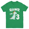 Three Rawr I'm 3 Years Old T Rex Dinosaur 3rd Birthday Boys Youth Shirt | siriusteestore