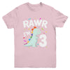 Three Rawr I'm 3 Years Old T Rex Dinosaur 3rd Birthday Boys Youth Shirt | siriusteestore
