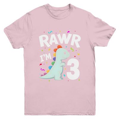 Three Rawr I'm 3 Years Old T Rex Dinosaur 3rd Birthday Boys Youth Shirt | siriusteestore