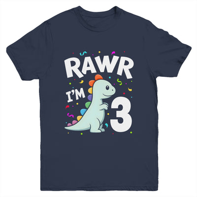 Three Rawr I'm 3 Years Old T Rex Dinosaur 3rd Birthday Boys Youth Shirt | siriusteestore