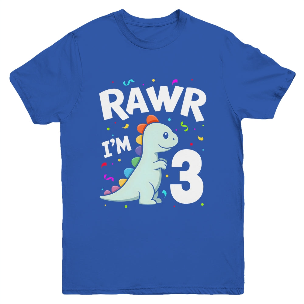 Three Rawr I'm 3 Years Old T Rex Dinosaur 3rd Birthday Boys Youth Shirt | siriusteestore