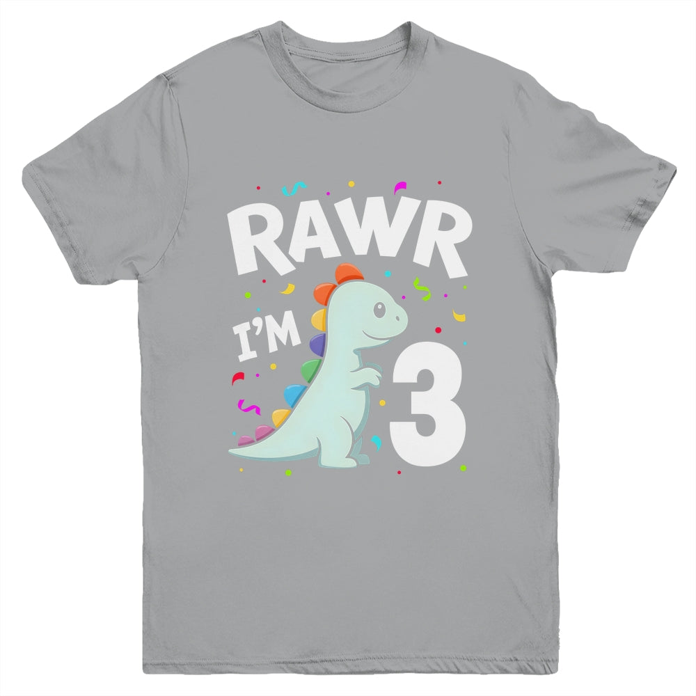 Three Rawr I'm 3 Years Old T Rex Dinosaur 3rd Birthday Boys Youth Shirt | siriusteestore