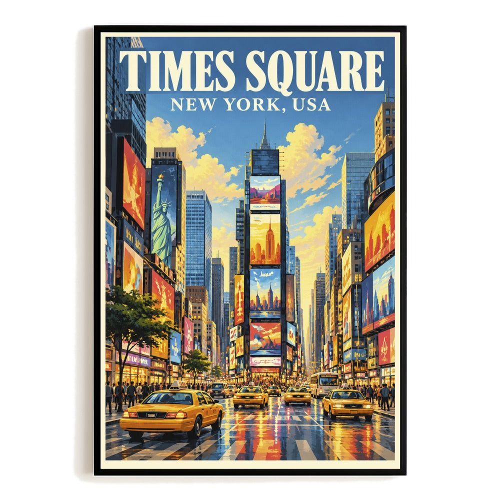 Times Square New York City Travel Gift Poster Vintage Neon Broadway Wall Art Print Manhattan Nightlife Urban Cityscape Decor For Home Living Room Bedroom Unframed | siriusteestore