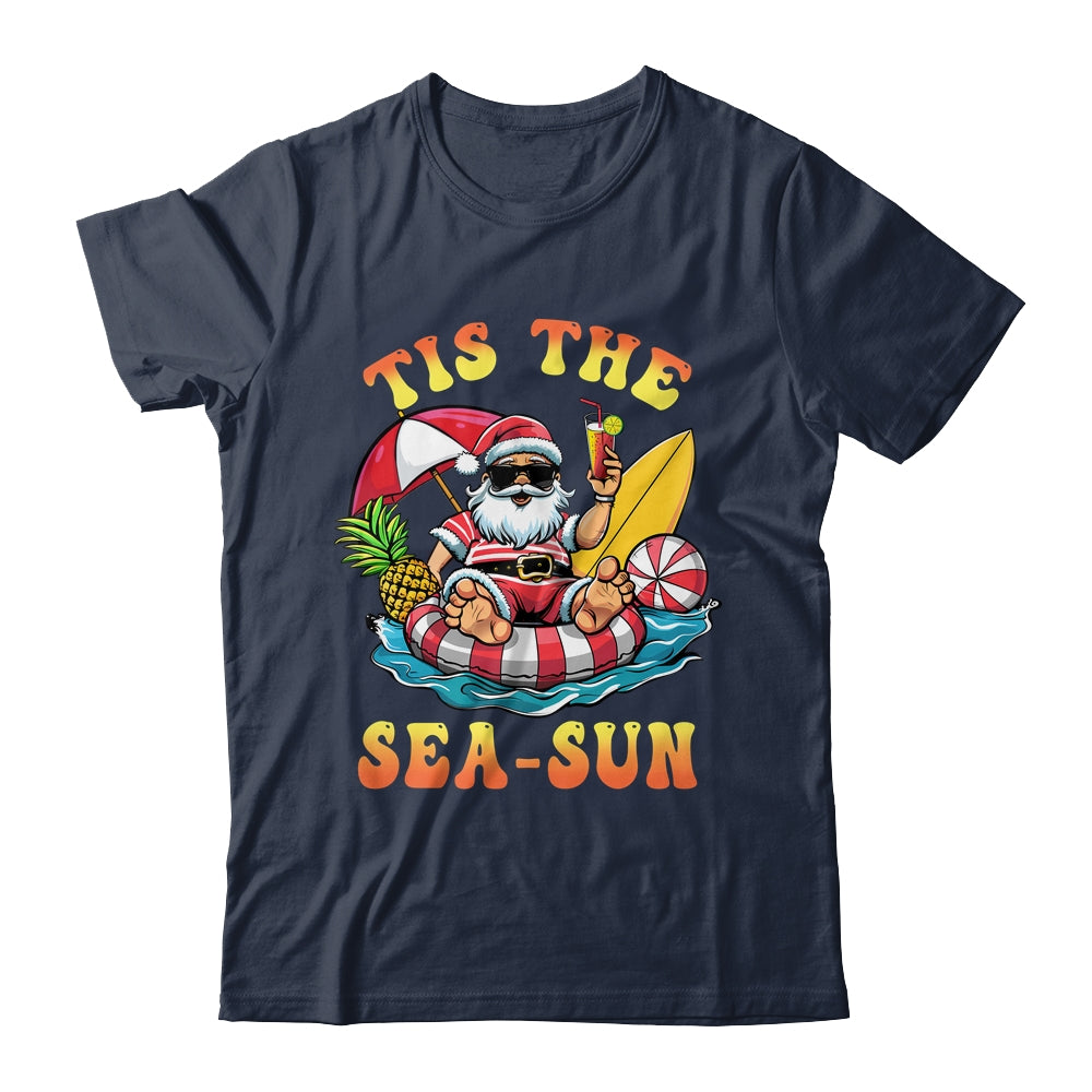 Tis The Sea Sun Santa Surfing Christmas In July Tropical Shirt & Tank Top | siriusteestore