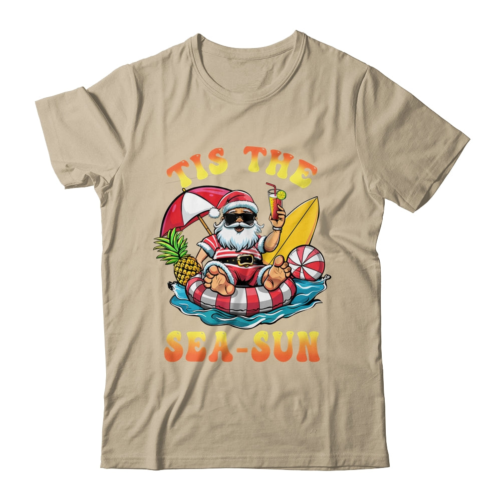 Tis The Sea Sun Santa Surfing Christmas In July Tropical Shirt & Tank Top | siriusteestore