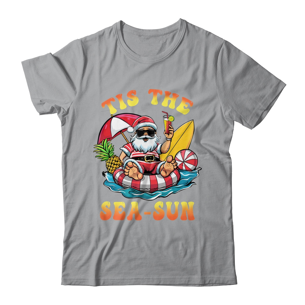 Tis The Sea Sun Santa Surfing Christmas In July Tropical Shirt & Tank Top | siriusteestore