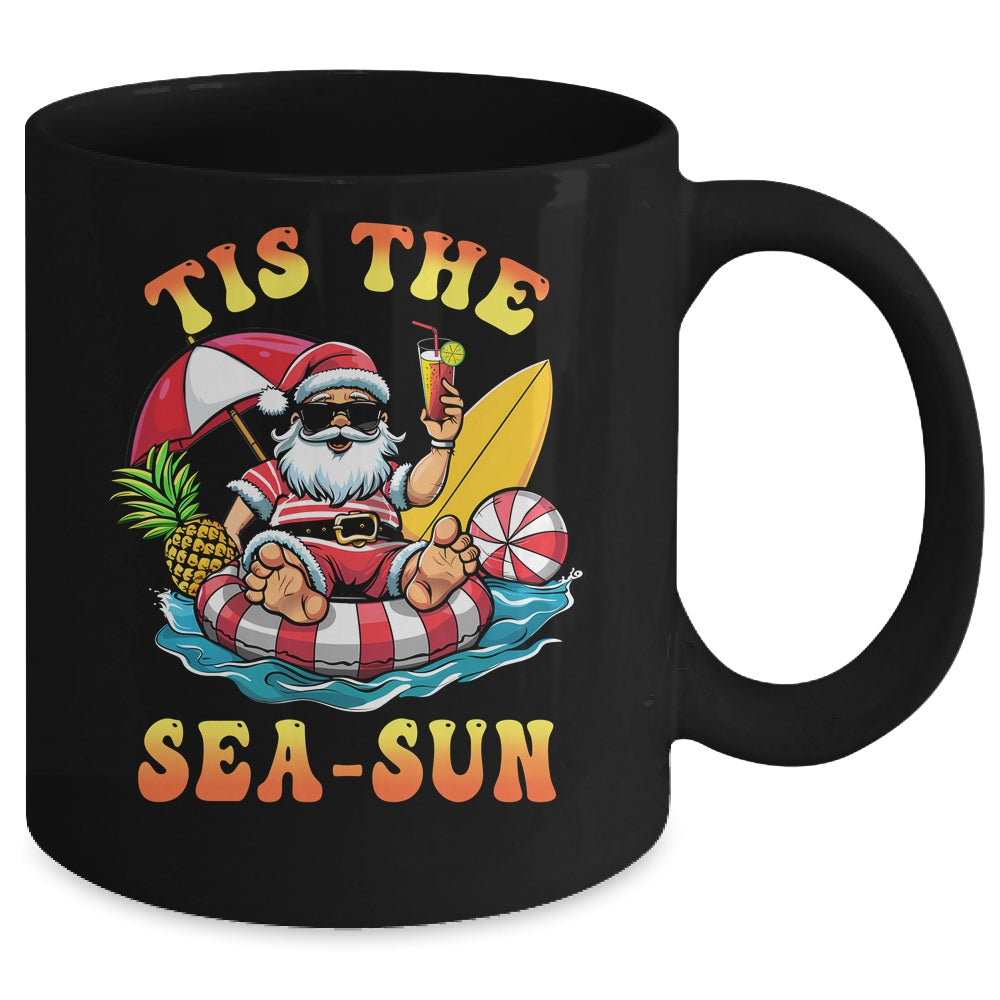 Tis The Sea Sun Santa Surfing Christmas In July Tropical Mug | siriusteestore