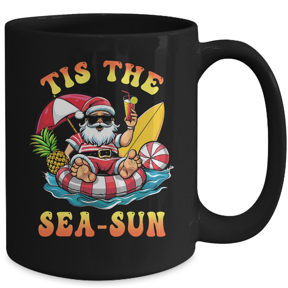 Tis The Sea Sun Santa Surfing Christmas In July Tropical Mug | siriusteestore