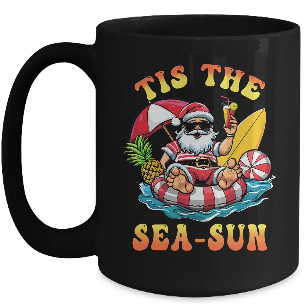 Tis The Sea Sun Santa Surfing Christmas In July Tropical Mug | siriusteestore