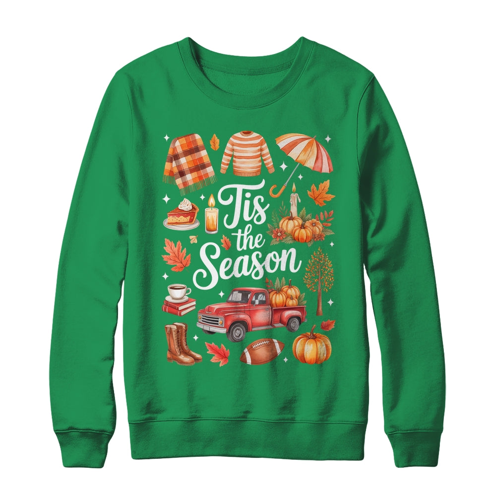 Tis The Season Pumpkin Autumn Fall Y'all Leaves Thanksgiving Shirt & Sweatshirt | siriusteestore