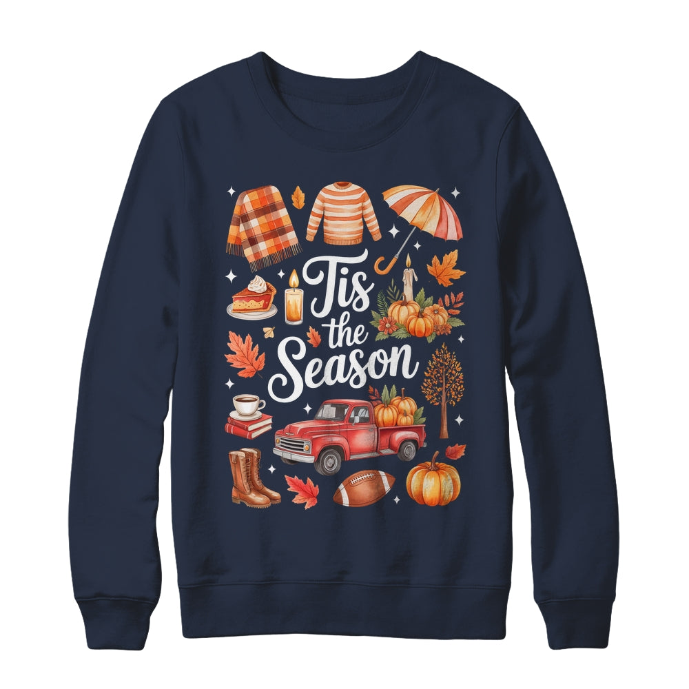 Tis The Season Pumpkin Autumn Fall Y'all Leaves Thanksgiving Shirt & Sweatshirt | siriusteestore