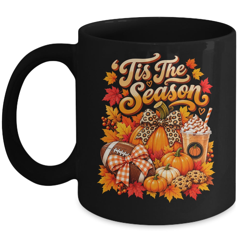 Tis The Season Pumpkin Football Latte Fall Autumn Women Mug | siriusteestore