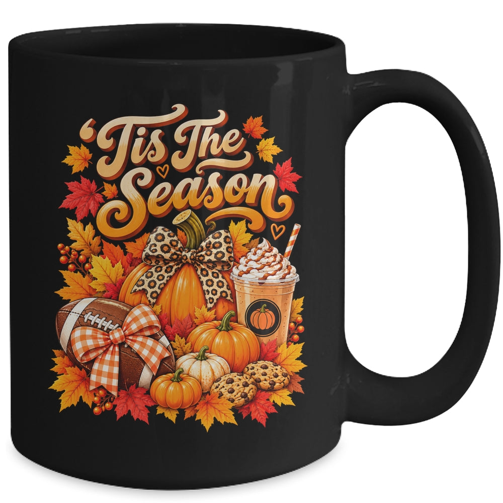 Tis The Season Pumpkin Football Latte Fall Autumn Women Mug | siriusteestore