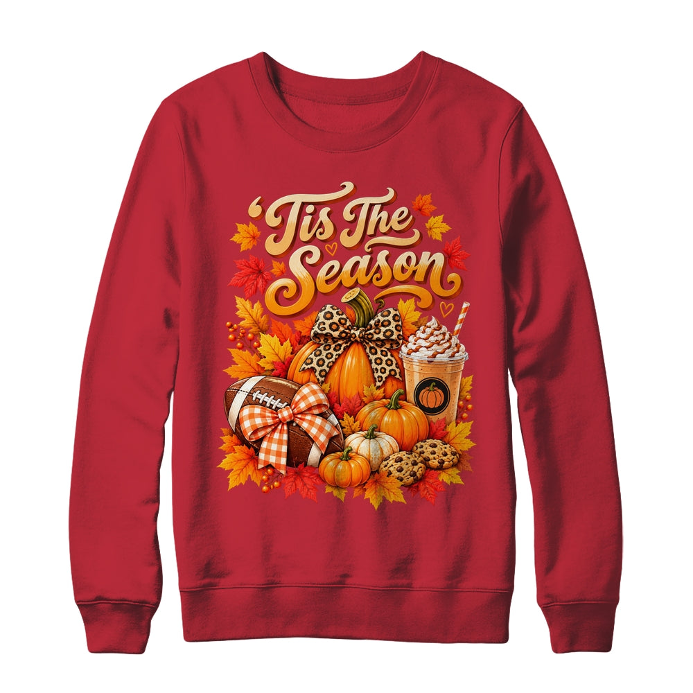 Tis The Season Pumpkin Football Latte Fall Autumn Women Shirt & Sweatshirt | siriusteestore