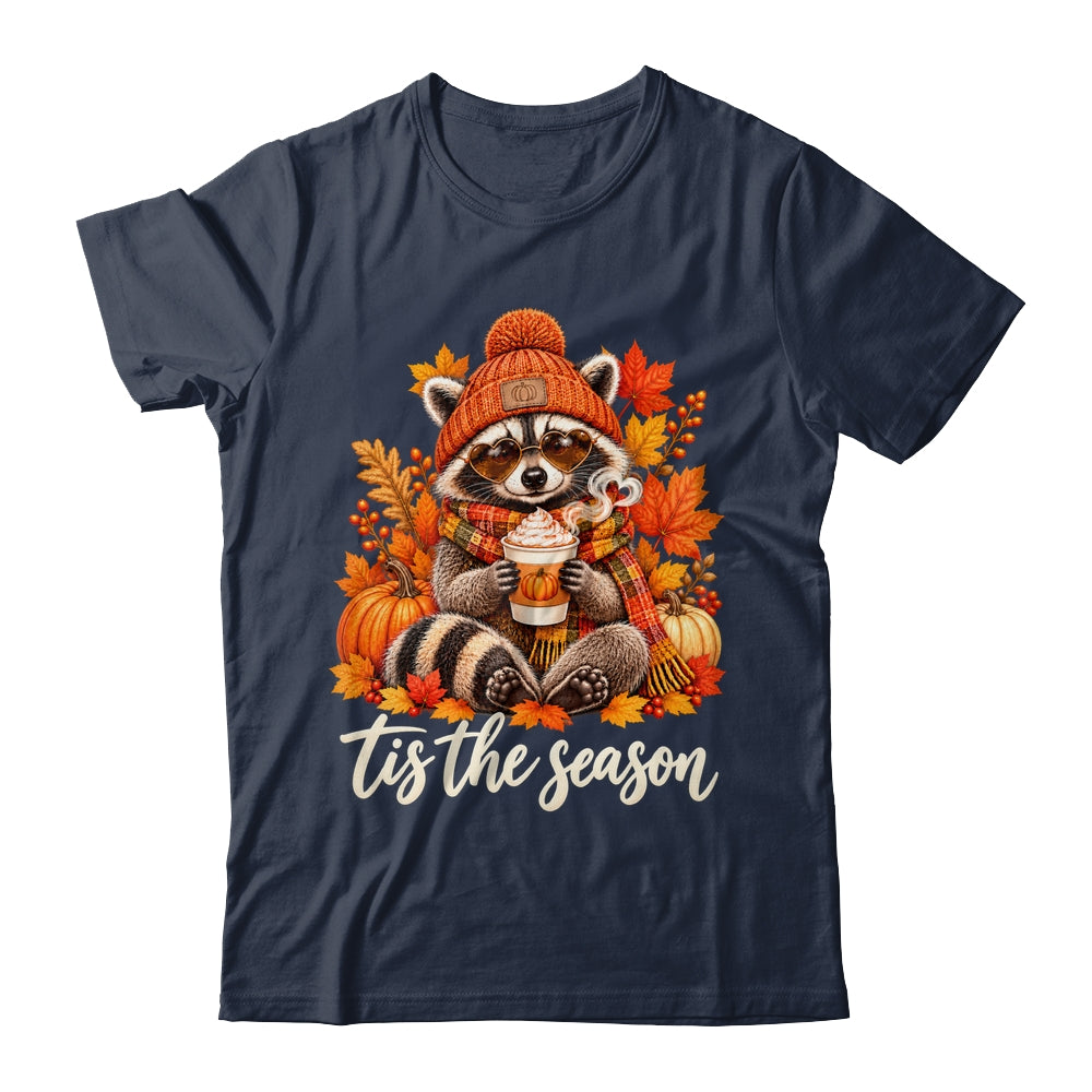 Tis The Season Raccoon Pumpkin Coffee Fall Graphic Women Shirt & Sweatshirt | siriusteestore