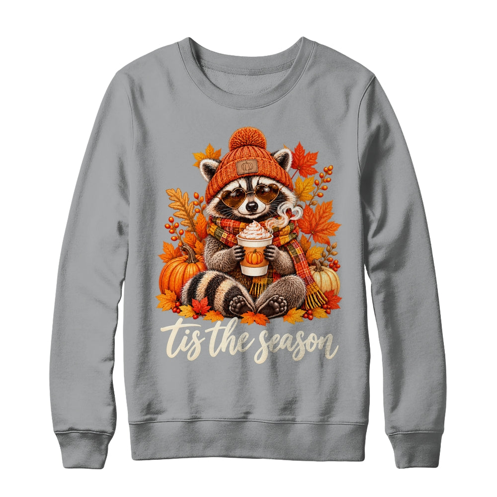 Tis The Season Raccoon Pumpkin Coffee Fall Graphic Women Shirt & Sweatshirt | siriusteestore