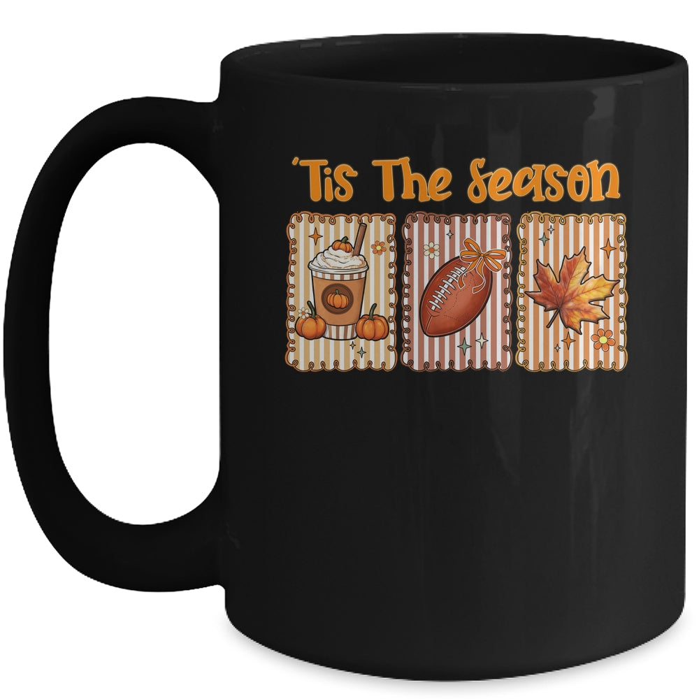 Tis The Season Retro Football Mom Coquette Bow Fall Autumn Mug | siriusteestore