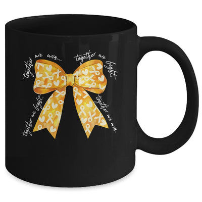 Together We Fight Coquette Bows Gold Ribbon Childhood Cancer Mug | siriusteestore