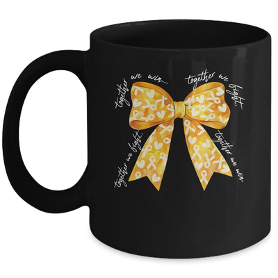 Together We Fight Coquette Bows Gold Ribbon Childhood Cancer Mug | siriusteestore