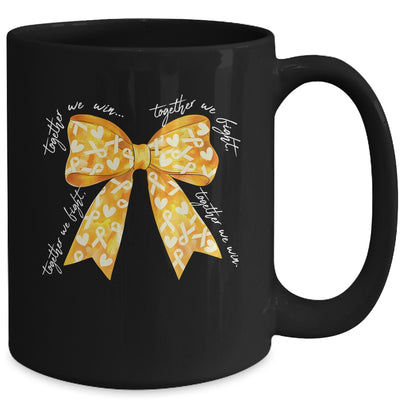 Together We Fight Coquette Bows Gold Ribbon Childhood Cancer Mug | siriusteestore