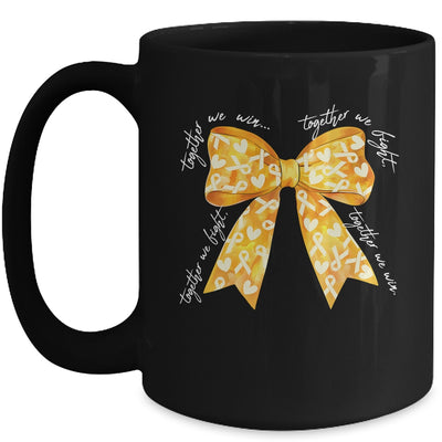 Together We Fight Coquette Bows Gold Ribbon Childhood Cancer Mug | siriusteestore