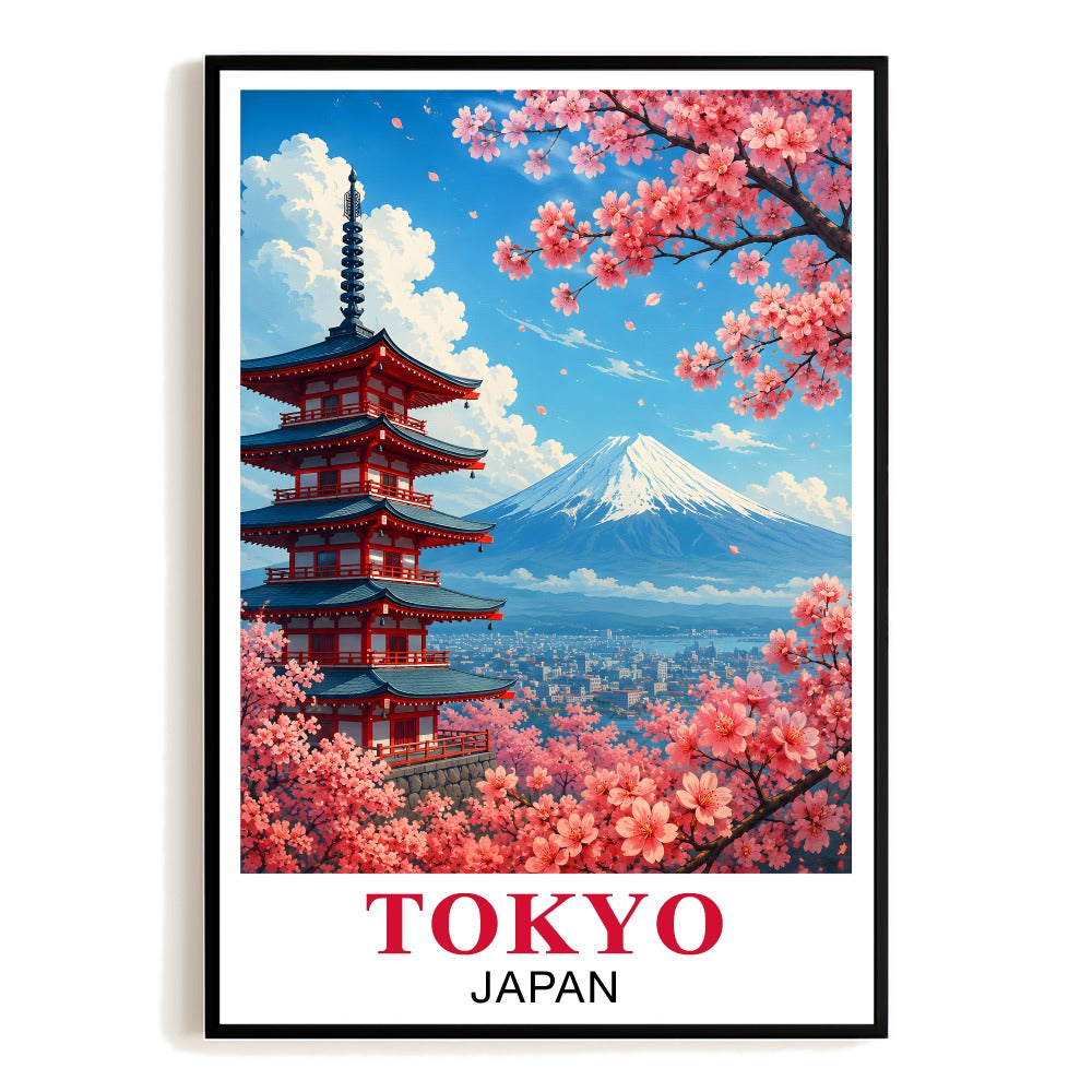 Tokyo Japan Travel Poster Vintage Mount Fuji Cherry Blossom Landscape Print Painting Wall Art Decor For Home Living Room Office Bedroom Unframed | siriusteestore