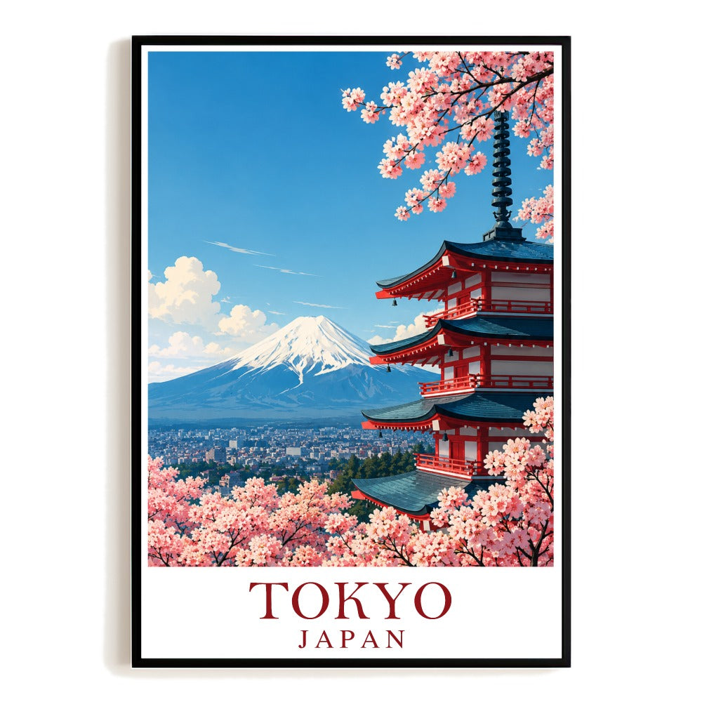 Tokyo Japan Vintage Travel Poster Mount Fuji Cherry Blossom Pagoda Retro Wall Art Landscape Print Painting Ideal For Home Living Room Office Bedroom Decor Unframed | siriusteestore