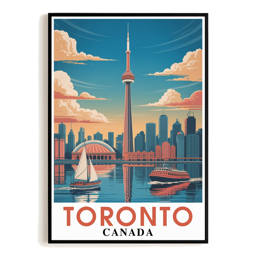 Toronto Canada Vintage Travel Poster Iconic CN Tower Skyline Art Print Souvenir Wall Landscape Print Painting Ideal For Home Living Room Office Bedroom Decor Unframed | siriusteestore