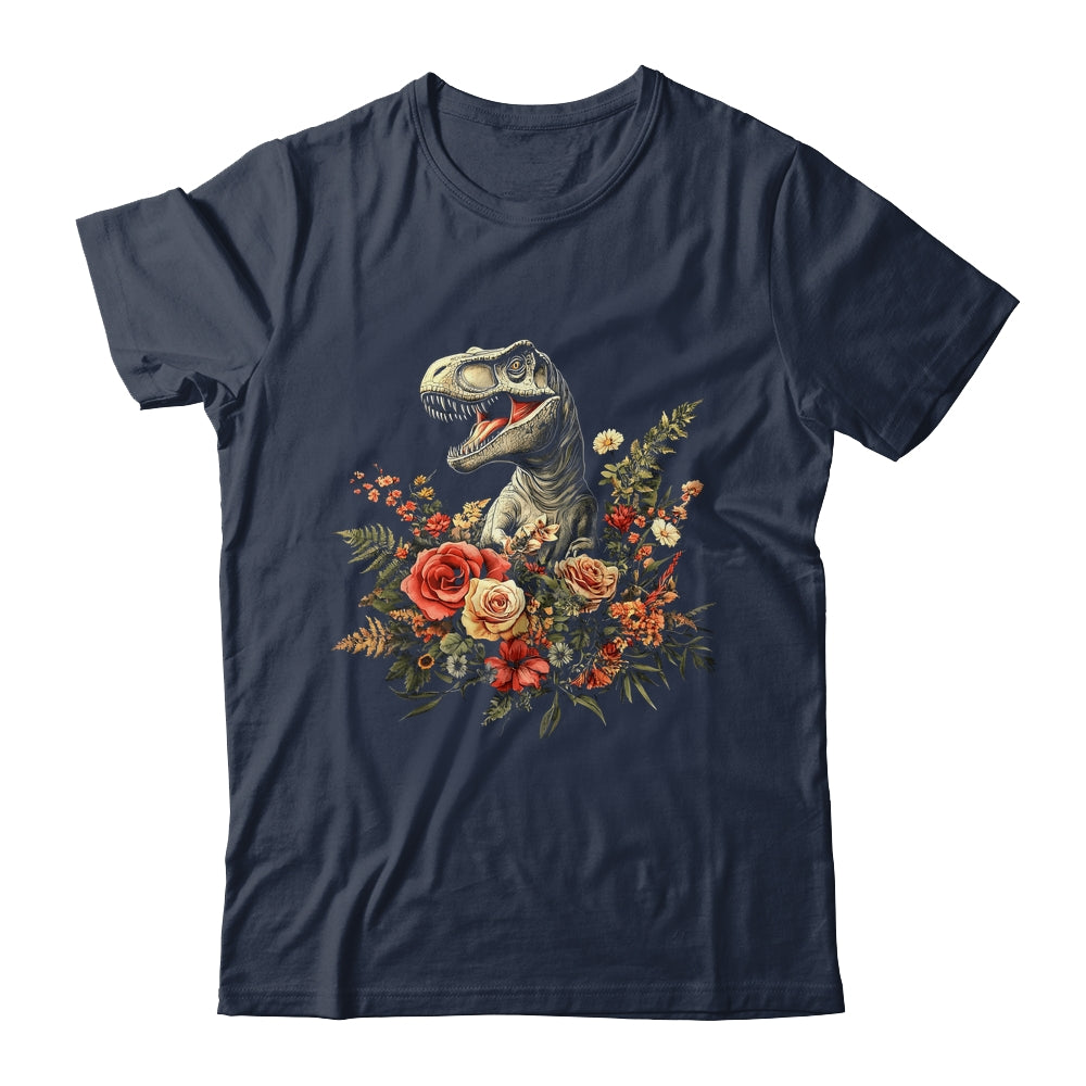 Trex Dinosaur Dino Floral Flower Aesthetic Women Girls Shirt & Tank Top | siriusteestore
