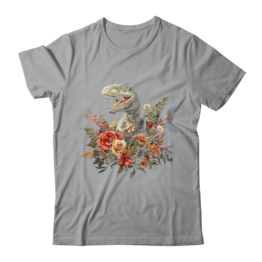 Trex Dinosaur Dino Floral Flower Aesthetic Women Girls Shirt & Tank Top | siriusteestore