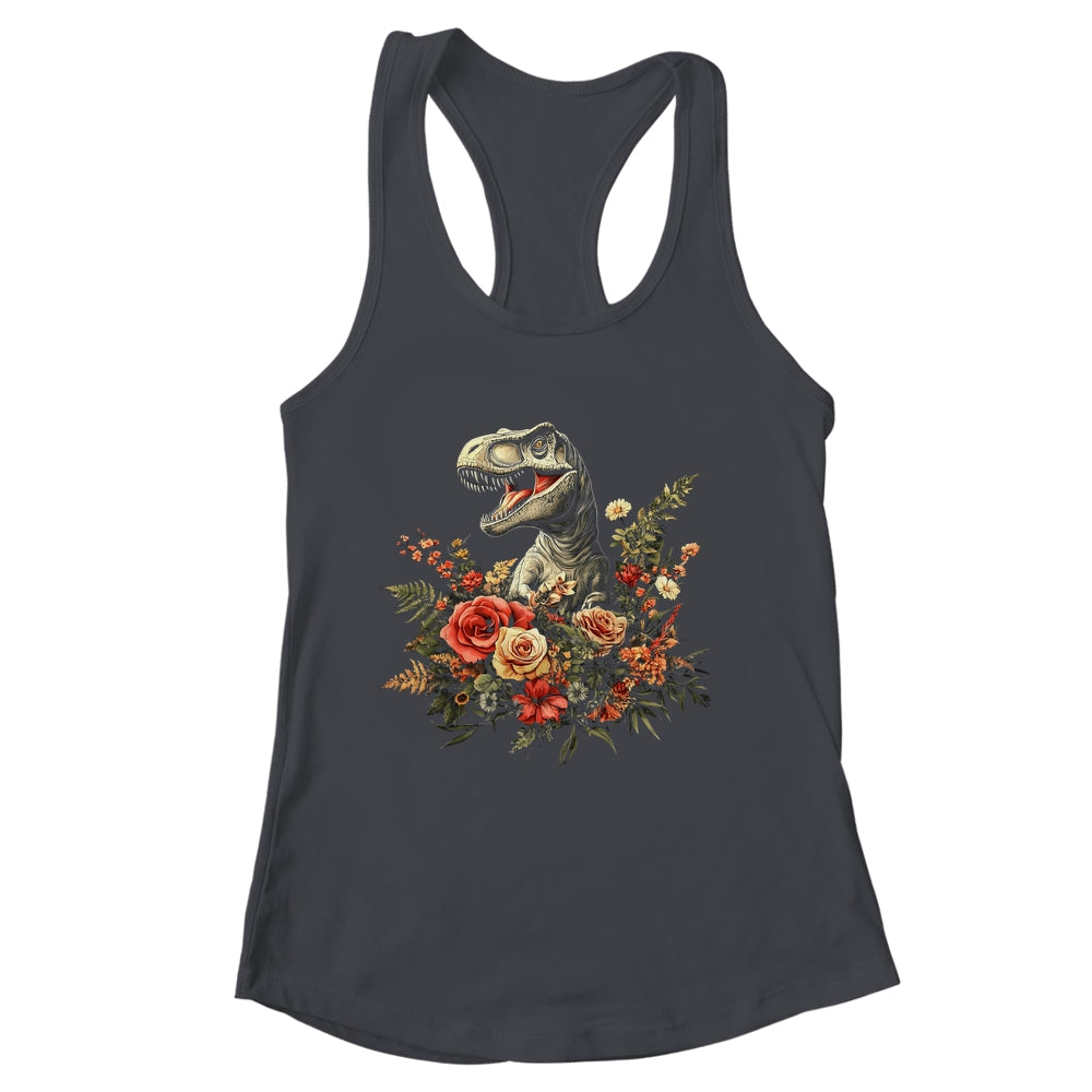 Trex Dinosaur Dino Floral Flower Aesthetic Women Girls Shirt & Tank Top | siriusteestore