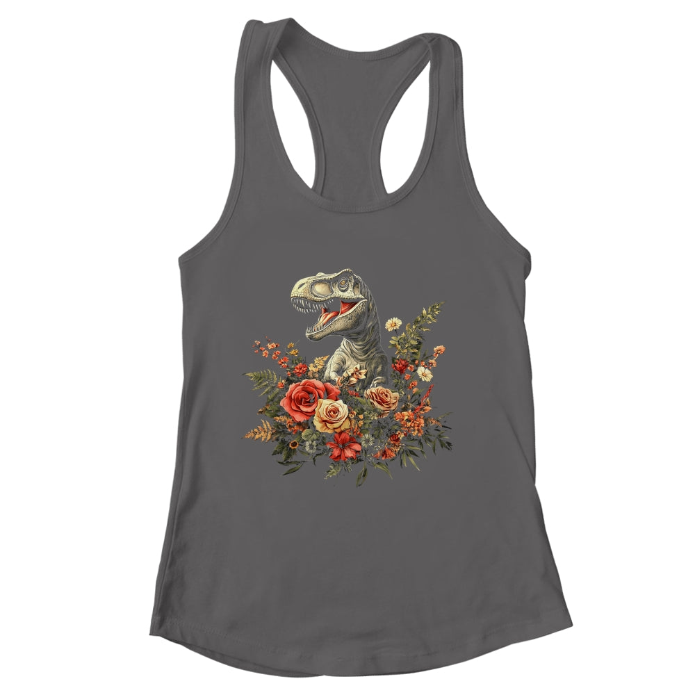 Trex Dinosaur Dino Floral Flower Aesthetic Women Girls Shirt & Tank Top | siriusteestore