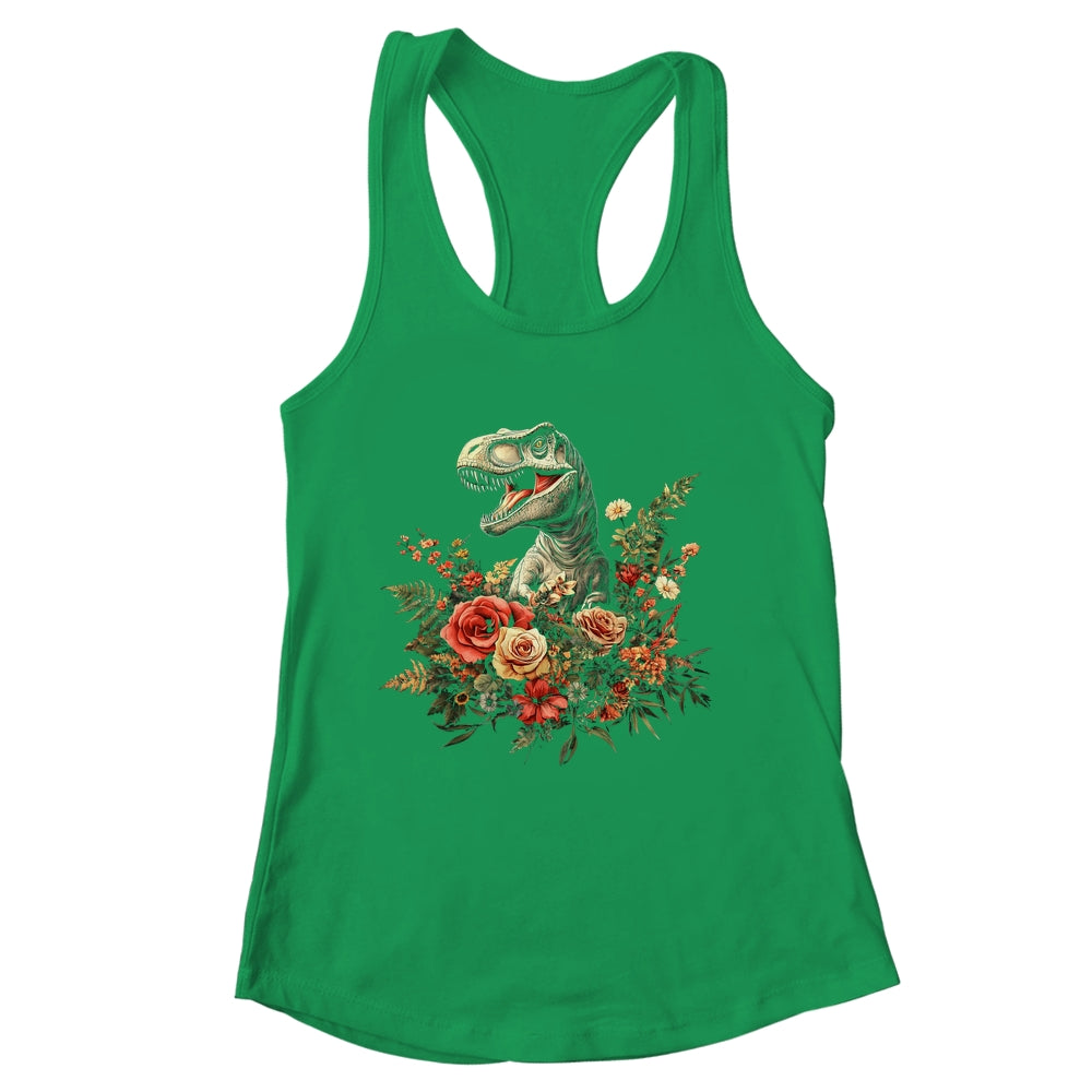 Trex Dinosaur Dino Floral Flower Aesthetic Women Girls Shirt & Tank Top | siriusteestore