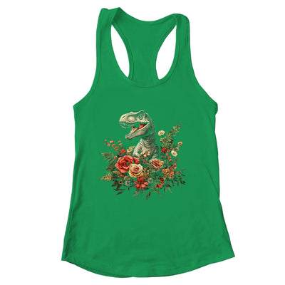Trex Dinosaur Dino Floral Flower Aesthetic Women Girls Shirt & Tank Top | siriusteestore