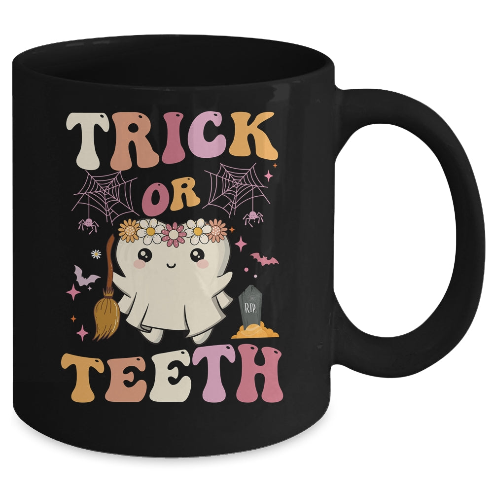 Trick Or Teeth Ghost Groovy Dental Halloween Treat Dentist Mug | siriusteestore