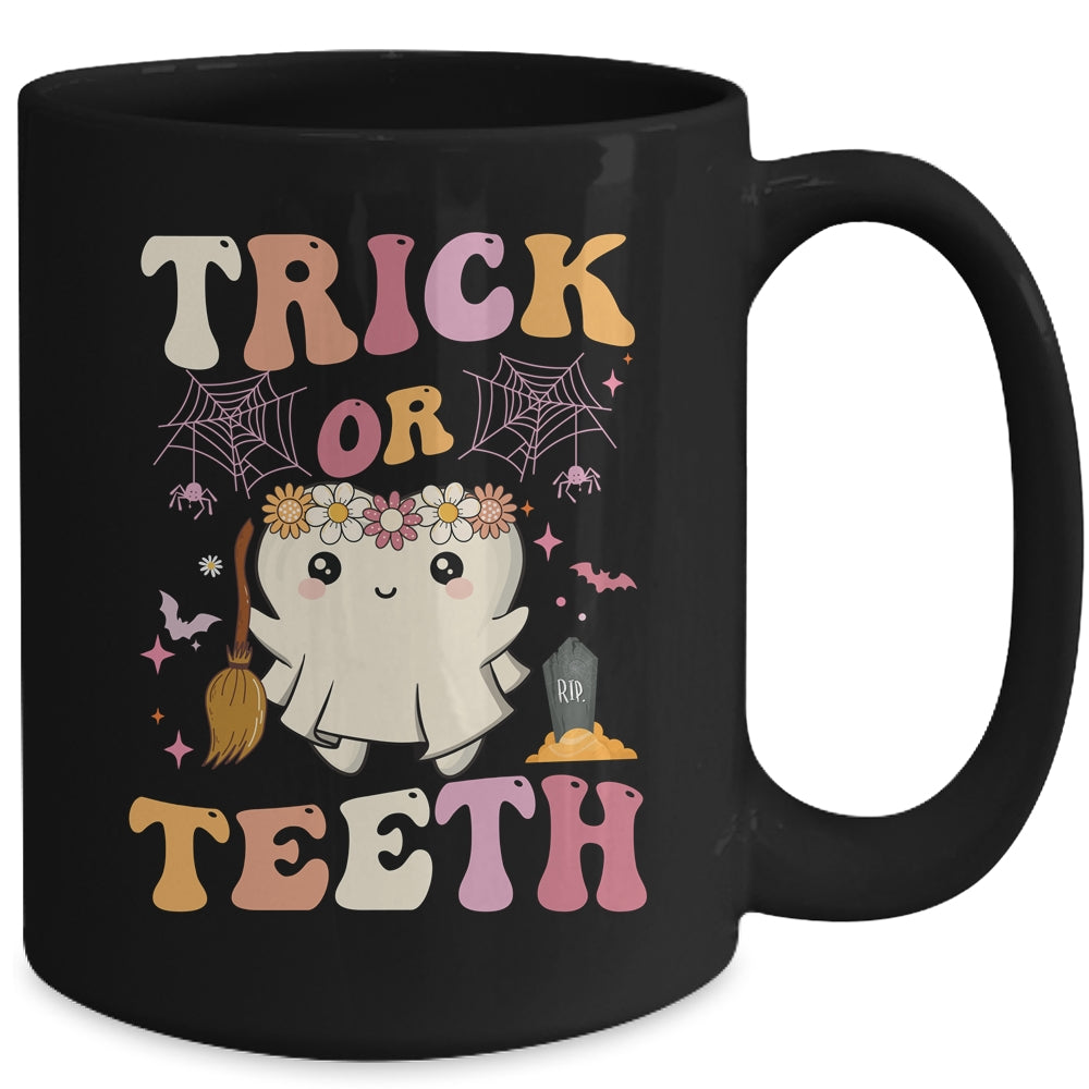 Trick Or Teeth Ghost Groovy Dental Halloween Treat Dentist Mug | siriusteestore