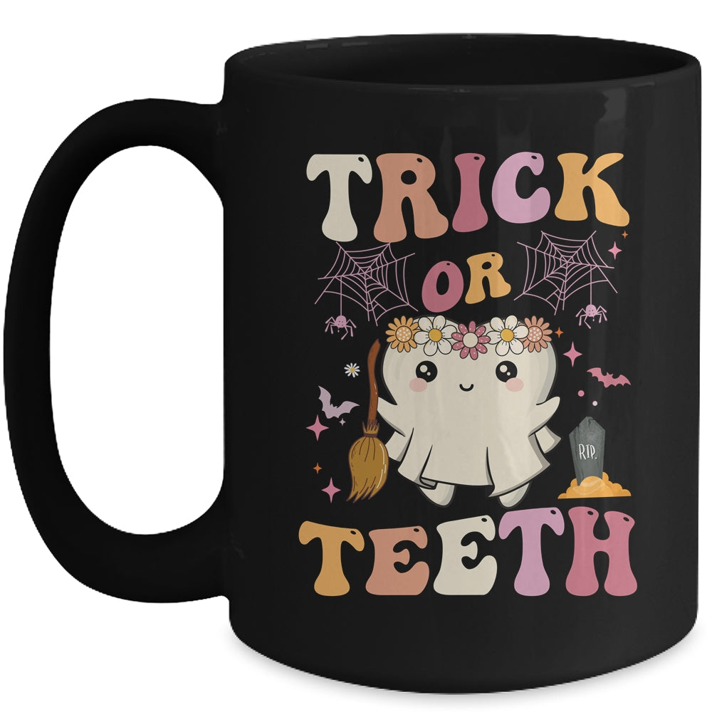 Trick Or Teeth Ghost Groovy Dental Halloween Treat Dentist Mug | siriusteestore