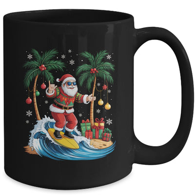 Tropical Christmas Palm Tree Surfing Hawaiian Santa Hawaii Mug | siriusteestore