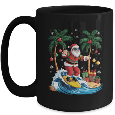 Tropical Christmas Palm Tree Surfing Hawaiian Santa Hawaii Mug | siriusteestore