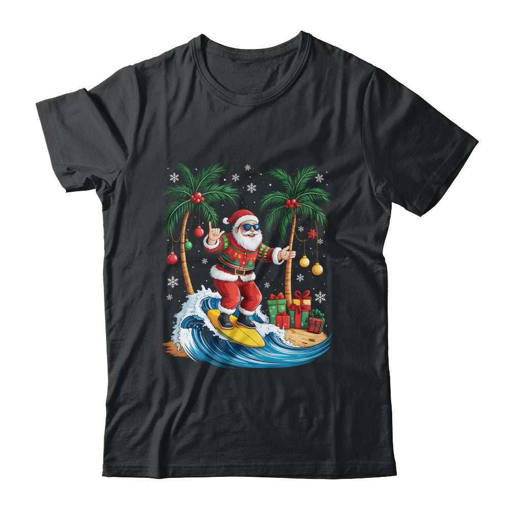 Tropical Christmas Palm Tree Surfing Hawaiian Santa Hawaii Shirt & Sweatshirt | siriusteestore